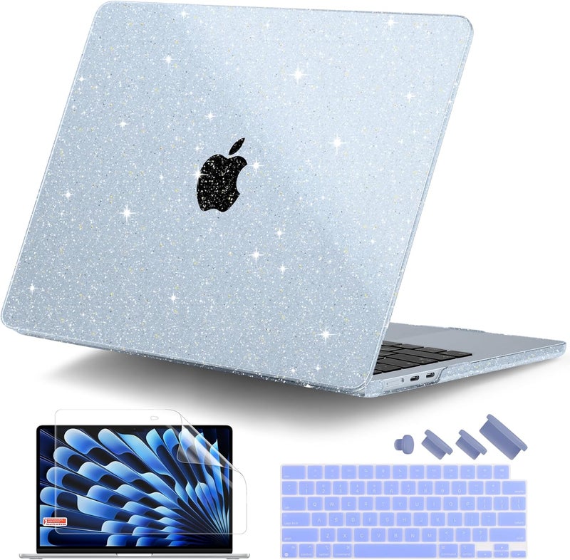 DONGKE Compatible with MacBook Air 13.6 inch Case M4 M3 M2 2025 2024 2023 2022 A3240 A3113 A2681, Glitter Bling Plastic Hard Shell & Keyboard Cover for MacBook Air M4 13 inch Case, Sparkly Sky Blue - Image 1